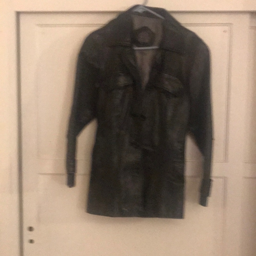 Vintage black leather button up jacket